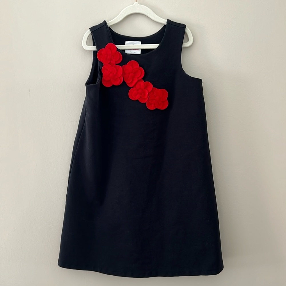 Hanna Andersson Black Dress with Red Flower Appliqués
